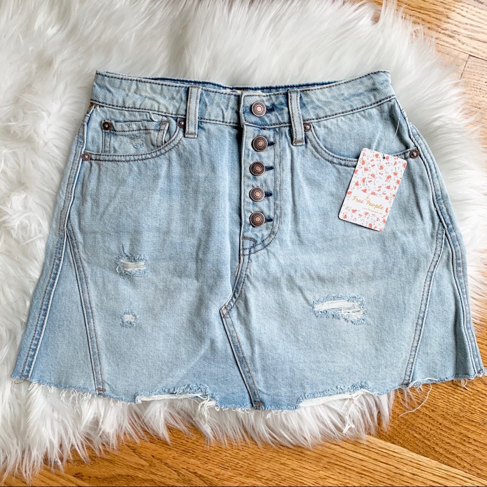 Free People Distressed ripped denim mini Skirt 27 - Picture 2 of 6